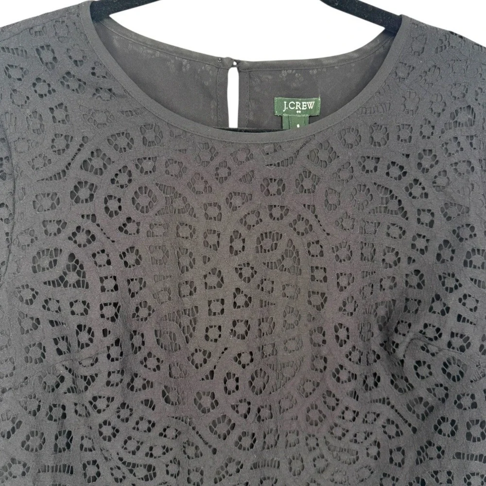 J. Crew Women's Black Eyelet Lace 3/4 Sleeve Blouse‎ Top Size 8 Preppy Feminine